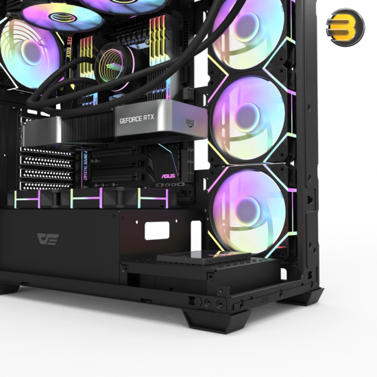DarkFlash DS900 black ATX PC case with 270° panoramic glass, 4x DM20 ARGB fans and included 750W PSU