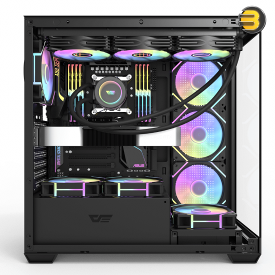 DarkFlash DS900 black ATX PC case with 270° panoramic glass, 4x DM20 ARGB fans and included 750W PSU