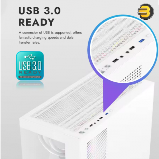 DarkFlash Aigo C218M White Mid-Tower PC Case + 650W PSU & 3x ARGB Fans – Panoramic Tempered Glass, A-Pillar Free, 5 GPU Slots, Supports 240mm CPU Cooler & 360mm Radiator