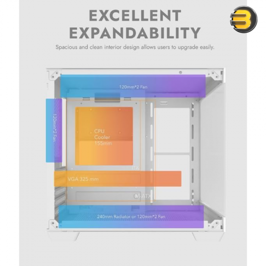 DarkFlash Aigo D275M White M-ATX Gaming Case – 270° Panoramic Tempered Glass, 3x Pre-installed ARGB Fans, 5 PCIe Slots, Supports 240mm Radiator, USB 3.0