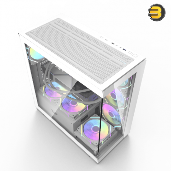 DarkFlash DS900 ATX PC Case White - Tempered Glass Side Panel, High Airflow Gaming Tower, Front Mesh Design, Multiple Cooling Fan Support, ATX / Micro-ATX / ITX Compatible, Sleek and Durable Chassis