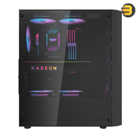 DarkFlash DK351 Black ATX Mid-Tower PC Case – Dragon Scale Esports Front Panel, 4x Pre-installed RGB Fans, Tempered Glass, 360mm Radiator Support, USB 3.0