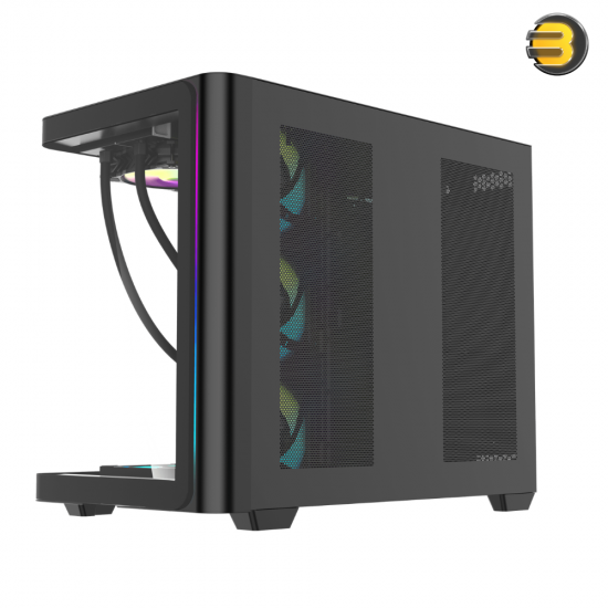 DarkFlash L285 black ATX PC case with curved glass panels and 7x DM20 ARGB fans pre-installed