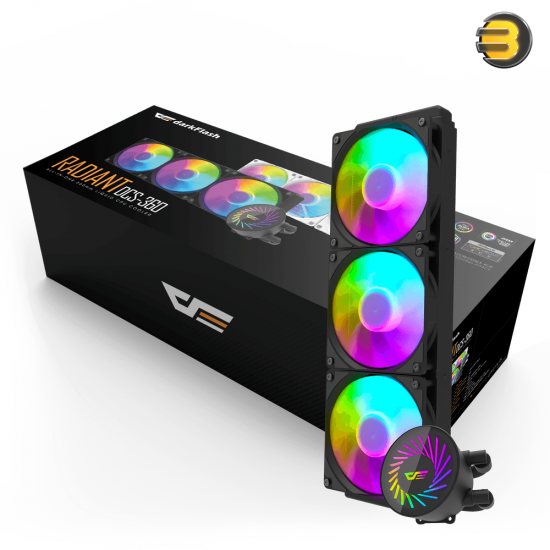 DarkFlash Radiant DCS360 360mm AIO Liquid CPU Cooler – Black, 285W TDP, 3x 120mm RGB Fans, 2700 RPM Pump, Compatible with Intel LGA 1700 & AMD AM5