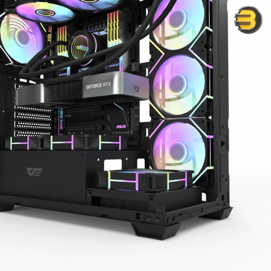 DarkFlash DS900 black ATX PC case with 270° panoramic glass, 4x DM20 ARGB fans and included 750W PSU