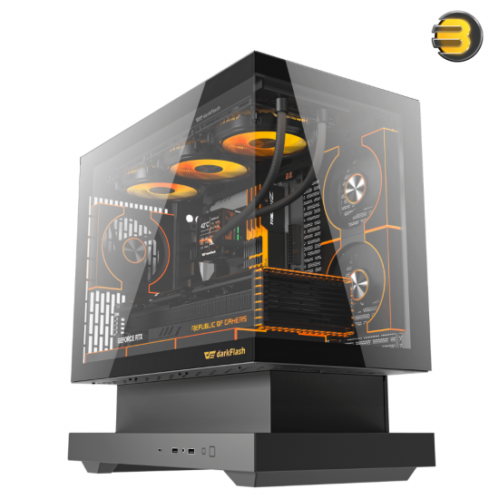 DarkFlash Floatron F1 M-ATX PC case with floating base, tool-free glass panels and 3x DM20 ARGB fans