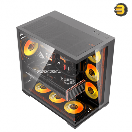 DarkFlash C280 E-ATX PC case with pillar-less dual glass, included 850W PSU and 4x DM20 ARGB fans