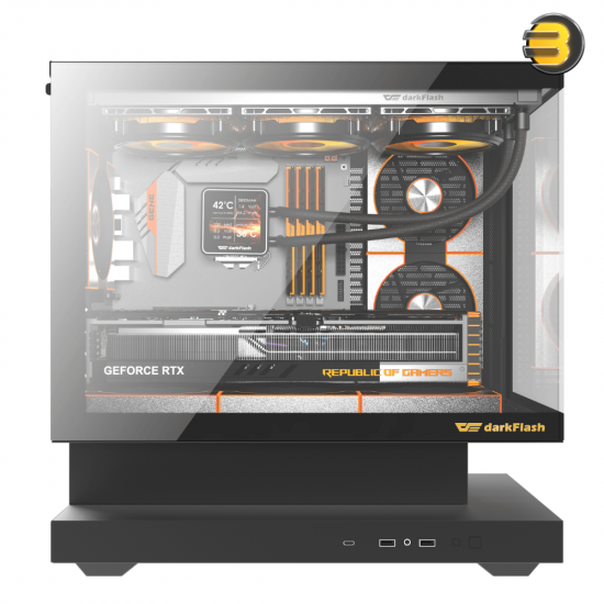 DarkFlash Floatron F1 M-ATX PC case with floating base, tool-free glass panels and 3x DM20 ARGB fans