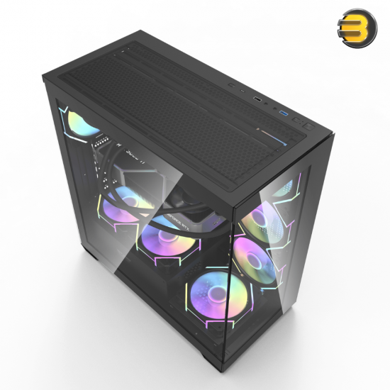 DarkFlash DS900 black ATX PC case with 270° panoramic glass, 4x DM20 ARGB fans and included 750W PSU