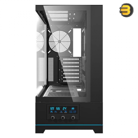 darkFlash DY451 Black ATX Mid-Tower PC Case – 0.8mm SPCC Steel, Tempered Glass, Visual Partition Cooling, Real-Time Temp Display, 23 RGB Modes, USB Type-C, 360mm Radiator Support