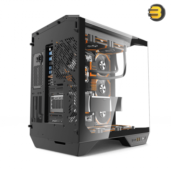 DarkFlash DY470 black ATX PC case with three transparent glass panels and included INF34 ARGB fans