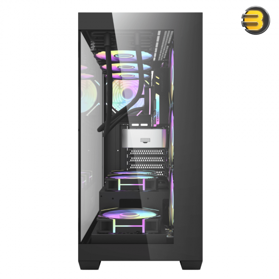 DarkFlash DS900 black ATX PC case with 270° panoramic glass, 4x DM20 ARGB fans and included 750W PSU