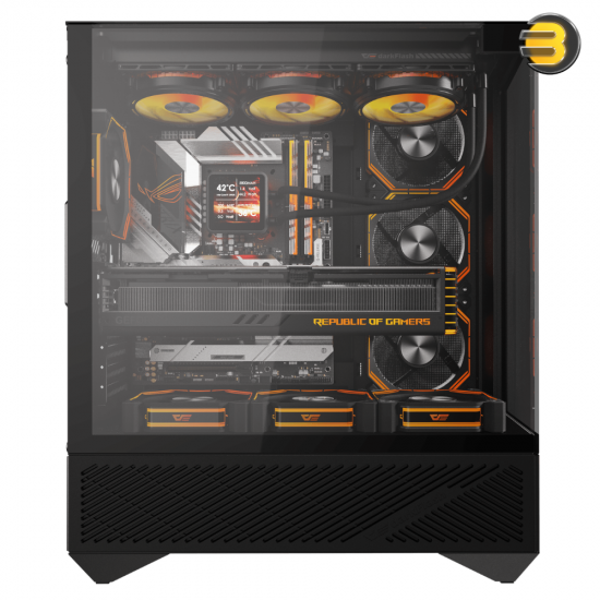 DarkFlash DY460 black ATX PC case with three glass panels and louvered side panel