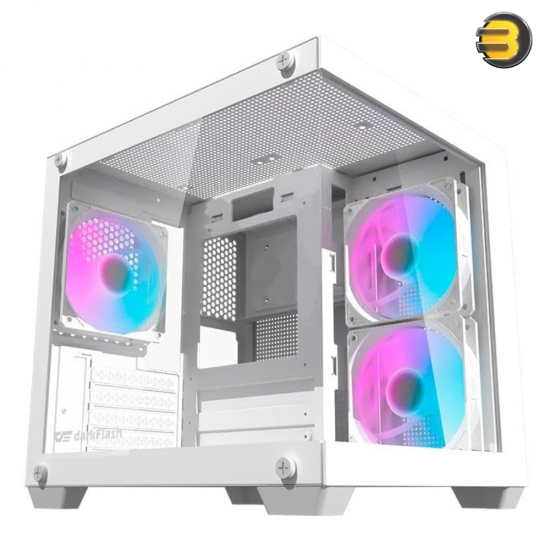 DarkFlash Aigo D275M White M-ATX Gaming Case – 270° Panoramic Tempered Glass, 3x Pre-installed ARGB Fans, 5 PCIe Slots, Supports 240mm Radiator, USB 3.0