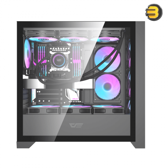 DarkFlash DRX90 Glass Black ATX Mid-Tower PC Case + 4 ARGB Fans – Magnetic Interchangeable Front Panel (Glass/Mesh), 7 PCIe Slots, USB Type-C, 360mm Radiator Support