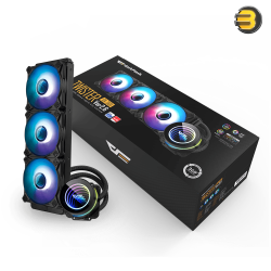 DarkFlash Twister DX V2.6 360mm AIO Liquid CPU Cooler – Black, 285W TDP, 3x 120mm ARGB Fans, Infinity Mirror Pump, Compatible with Intel LGA 1700 & AMD AM5