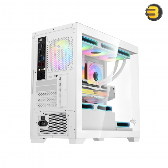 DarkFlash Aigo C218M White Mid-Tower PC Case + 650W PSU & 3x ARGB Fans – Panoramic Tempered Glass, A-Pillar Free, 5 GPU Slots, Supports 240mm CPU Cooler & 360mm Radiator