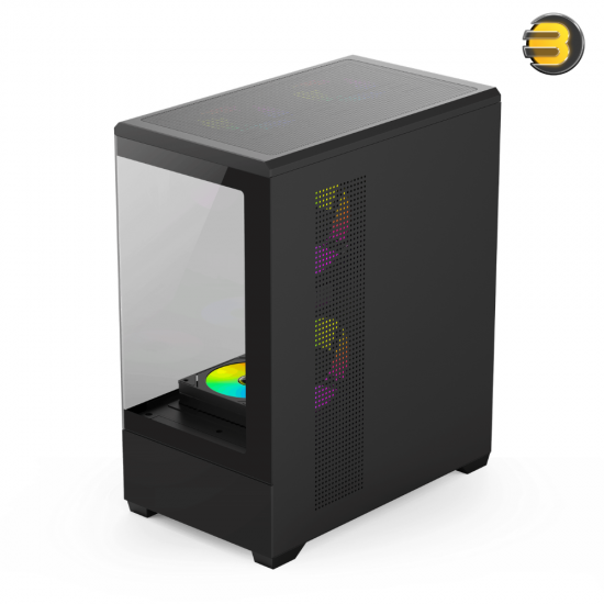 DarkFlash C365 black E-ATX PC case with pillar-less dual glass panels, 3x CL70 ARGB fans and 650W PSU included