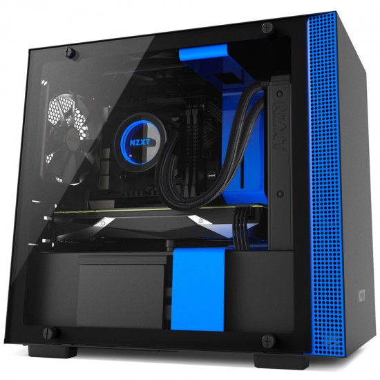 NZXT H200 - Mini-ITX PC Gaming Case - Tempered Glass Panel - All-Steel Construction - Enhanced Cable Management System - Water Cooling Ready - Black/Blue