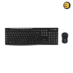 Logitech MK270 Wireless Combo Keyboard and Mouse — English Arabic Layout, Long Battery Life, 1000 DPI Resolution, Multimedia Keys, Compact Design, Black