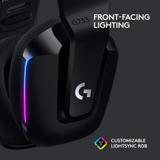 Logitech G733 Lightspeed Wireless Gaming Headset with Suspension Headband, LIGHTSYNC RGB, Blue VO! CE Microphone Technology and PRO-G Audio Drivers