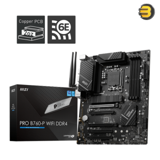 MSI PRO B760-P WiFi DDR4 ATX Motherboard, Socket LGA 1700, DDR4 Memory Boost 5333+MHz/OC, PCIe 4.0 x16 slot, M.2 Gen4 slot, 2.5G LAN, Wi-Fi 6E MSI PRO B760-P WiFi DDR4 ATX Motherboard, Socket LGA 1700, DDR4 Memory Boost 5333+MHz/OC, PCIe 4.0 x16 slot, M.2 Gen4 slot, 2.5G LAN, Wi-Fi 6E