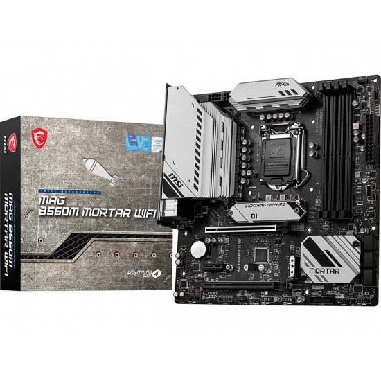 MSI MAG B560M Mortar WiFi Gaming Motherboard (mATX, 11th/10th Gen Intel Core, LGA 1200 Socket, DDR4, PCIe 4, CFX, M.2 Slots, USB 3.2 Gen 2, 2.5G LAN, DP/HDMI, Wi-Fi 6E)