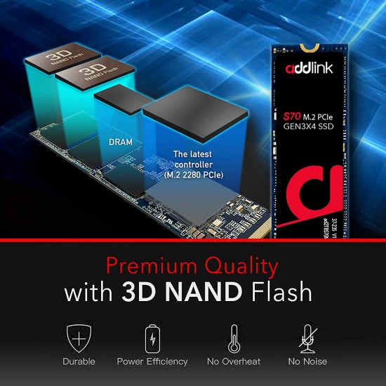 addlink 512GB SSD NVMe PCIe 3x4 M.2 2280 Internal Solid State Drive S70 Read 3,400MB/s/Write 2,000MB/s