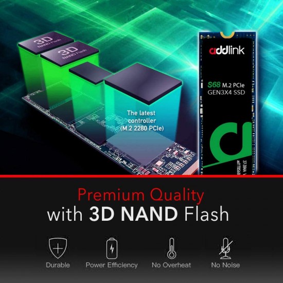 addlink S68 512GB TLC SSD NVMe M.2 PCIe Gen3x4 2280 Internal Solid State Drive Read 2100 MB/s/Write 1700 MB/s