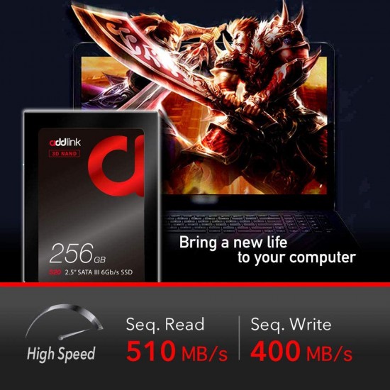 addlink S20 256GB SSD 3D NAND 2.5 inch SATA III 6Gb/s 7mm Internal Solid State Drive Read 510MB/s Write 400MB/s