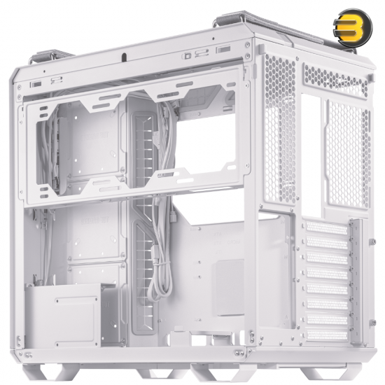 ASUS TUF Gaming GT502 White ATX Mid-Tower Computer Case,Front Panel RGB Button,USB 3.2 Type-C,2x USB 3.0 Ports,Tool-free Side Panel,ARGB Hub, 360mm and 280mm Radiator compatible, Fabric Handle on top.