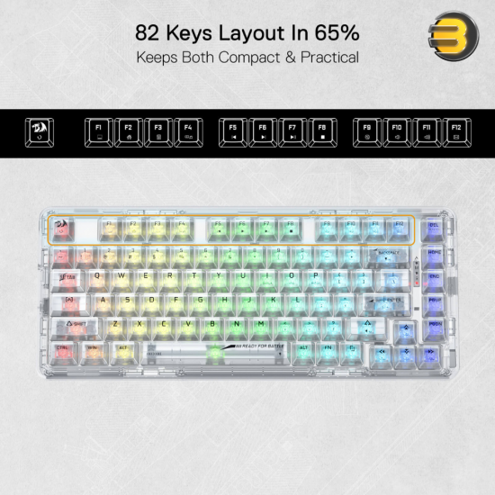 Redragon K649 PRO 78% Wireless Gasket RGB Gaming Keyboard, 3-Modes 82 Keys Full-Transparent Hot-Swap Compact Mechanical Keyboard w/Upgraded Socket, Sound Absorbing Foams, Translucent Custom Switch