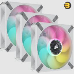 CORSAIR ML120 RGB ELITE 120mm Magnetic Levitation RGB Fan with AirGuide 3-Pack with Lighting Node CORE - White Frame compatible with Radiator