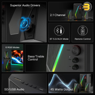 Redragon ANVIL GS520 PRO 2.1 Channel Gaming Speaker with Subwoofer, RGB Stereo Speakers Redragon ANVIL GS520 PRO 2.1 Channel Gaming Speaker with Subwoofer, RGB Stereo Speakers