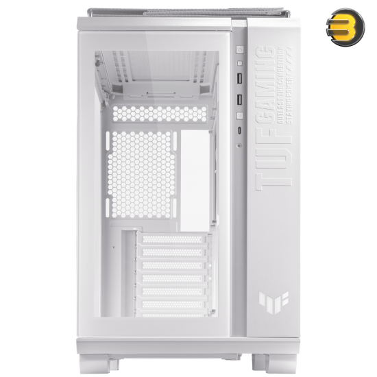 ASUS TUF Gaming GT502 White ATX Mid-Tower Computer Case,Front Panel RGB Button,USB 3.2 Type-C,2x USB 3.0 Ports,Tool-free Side Panel,ARGB Hub, 360mm and 280mm Radiator compatible, Fabric Handle on top.