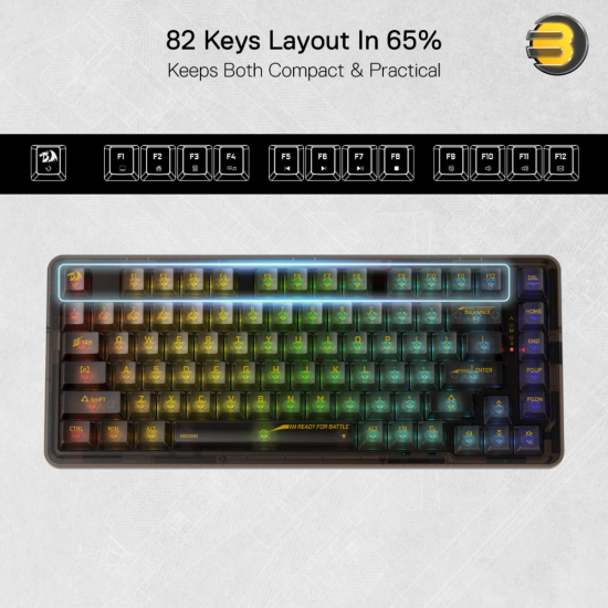 Redragon K649 PRO 78% Wireless Gasket RGB Gaming Keyboard, 3-Modes 82 Keys Full-Transparent Hot-Swap Compact Mechanical Keyboard w/Upgraded Socket, Sound Absorbing Foams, Translucent Custom Switch