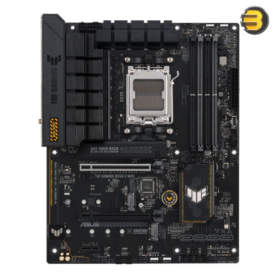 ASUS TUF GAMING B650-E WIFI — AMD B650 AM5 ATX motherboard DDR5 — 8+2 teamed power stages, PCIe 5.0, a PCIe 5.0 M.2 slot, Realtek 2.5 Gb Ethernet, Wi-Fi 6E, HDMI, DisplayPort, front USB 20Gbps Type-C