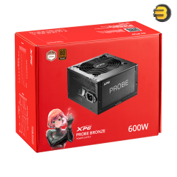 XPG PROBE 600W 80 PLUS Bronze Certified ATX Power Supply — 120mm Low-Noise Fan, 140mm Compact Design, 105°C Capacitors, Multiple Protections, Modular Cables