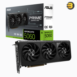 ASUS PRIME GeForce RTX 5060 8GB GDDR7 OC Edition Graphics Card — PCIe 5.0, 3840 CUDA Cores, 2595 MHz OC Clock, 28 Gbps Memory Speed, 128-bit Memory Interface, 2.5-Slot, Triple Axial-tech Fans, HDMI 2.1b, 3x DisplayPort 2.1b, 550W PSU Recommended