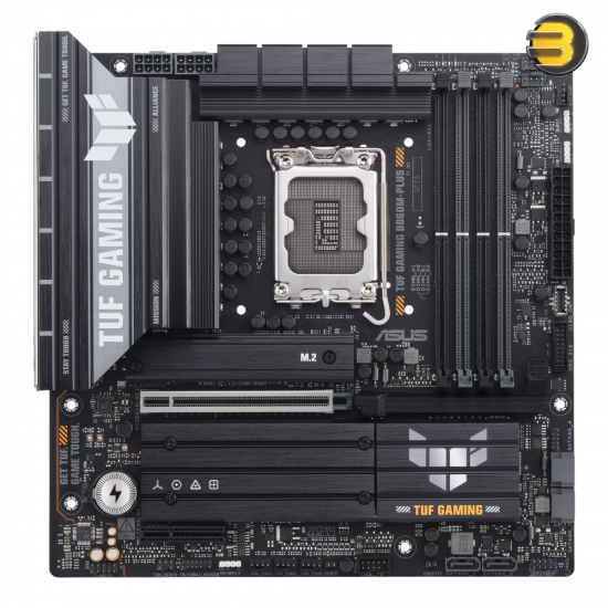 ASUS TUF GAMING B860M-PLUS Micro ATX LGA1851 DDR5 Motherboard ASUS TUF GAMING B860M-PLUS Micro ATX motherboard with LGA1851 socket, DDR5 slots, USB 20Gbps Type-C and PCIe 5.0 support