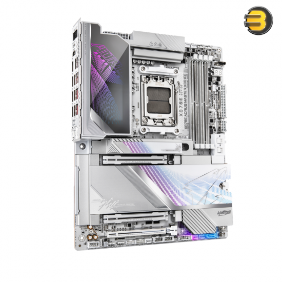 GIGABYTE X870E AORUS MASTER X3D-ICE ATX AM5 DDR5 Motherboard GIGABYTE X870E AORUS MASTER X3D-ICE ATX motherboard with AM5 socket, DDR5 slots, dual LAN, Wi-Fi 7 and white ICE aesthetic