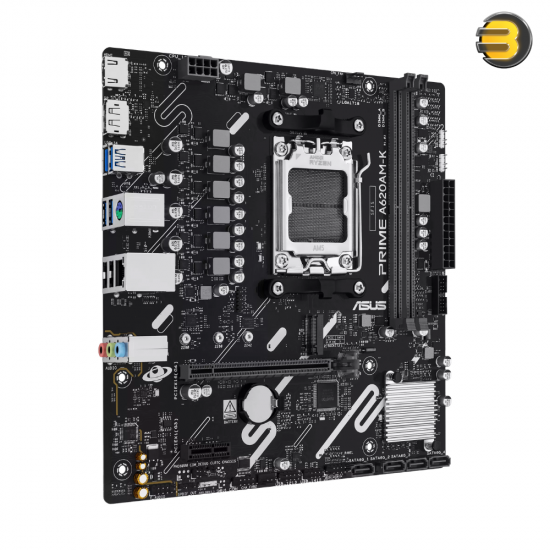 ASUS PRIME A620AM-K Micro ATX AM5 DDR5 Motherboard ASUS PRIME A620AM-K Micro ATX motherboard with AM5 socket, DDR5 slots, DisplayPort 1.4 and HDMI 2.1 outputs