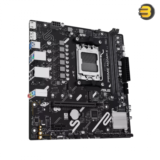 ASUS PRIME A620AM-K Micro ATX AM5 DDR5 Motherboard ASUS PRIME A620AM-K Micro ATX motherboard with AM5 socket, DDR5 slots, DisplayPort 1.4 and HDMI 2.1 outputs