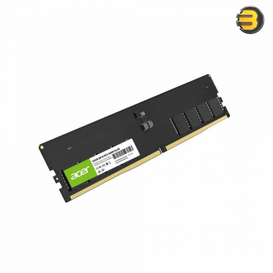 Acer UD200 16GB DDR5 4800MHz Desktop UDIMM RAM Acer UD200 16GB DDR5 UDIMM desktop memory module with JEDEC 4800MHz, on-die ECC, integrated PMIC and standard green/black PCB