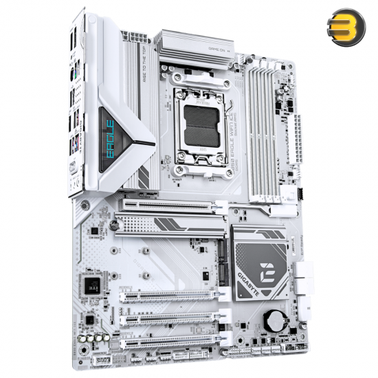 GIGABYTE B850 EAGLE WIFI7 ICE ATX motherboard with AM5 socket, DDR5 slots, Wi-Fi 7 and pristine white ICE design