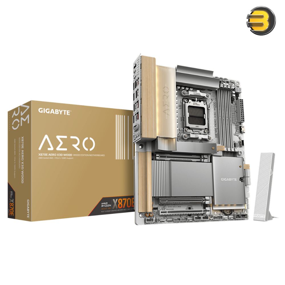 GIGABYTE X870E AERO X3D WOOD – AM5 Socket & DDR5 9000 MT/s — Dual 5GbE LAN, Wi-Fi 7, Realtek ALC1220 Audio & Premium WOOD Aesthetic Design