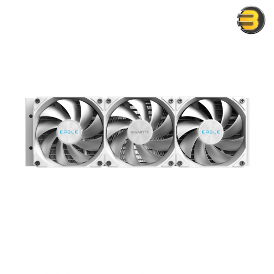 GIGABYTE EAGLE 360 ICE AIO Liquid CPU Cooler White GIGABYTE EAGLE 360 ICE All-In-One liquid CPU cooler with 3x 120mm ARGB fans, copper cold plate, aluminum radiator and pristine white ICE design