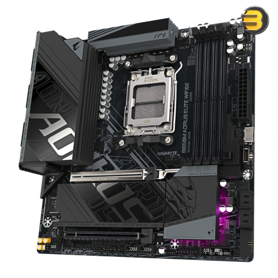 GIGABYTE B850M AORUS ELITE WIFI6E Micro ATX AM5 DDR5 Motherboard GIGABYTE B850M AORUS ELITE WIFI6E Micro ATX motherboard with AM5 socket, DDR5 slots, Wi-Fi 6E and PCIe 5.0 support