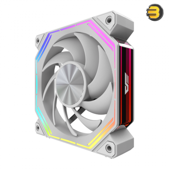 DarkFlash INF34 120mm RGB fan in white with anti-vibration mounts and hydro bearing