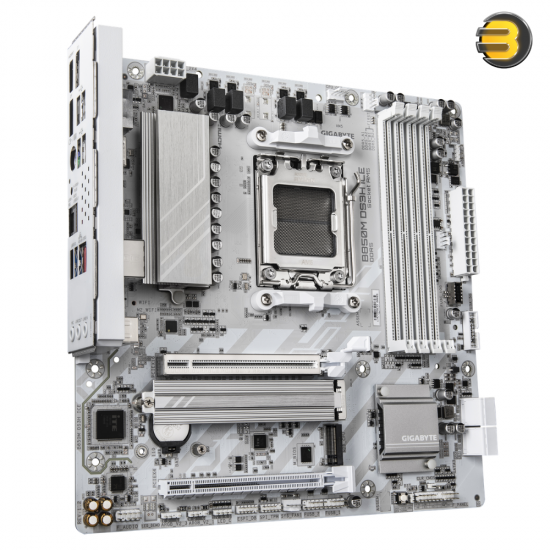 GIGABYTE B850M DS3H ICE Micro ATX AM5 DDR5 Motherboard GIGABYTE B850M DS3H ICE Micro ATX motherboard with AM5 socket, DDR5 slots, HDMI 2.1, DisplayPort 1.4 and white ICE design